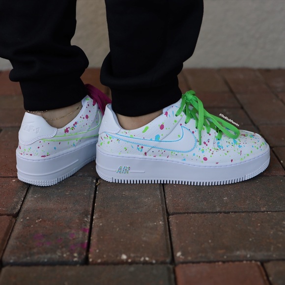 Nike Air Force 1 Sage Low Pink Green Blue White Custom Painted Shoes NWT - Picture 4 of 11